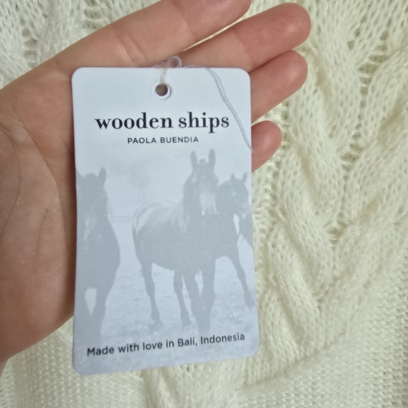 Wooden Ships, New, Ivory Heart Cable Knit Mohair Crew Neck Sweater SZ Medium - Picture 9 of 10